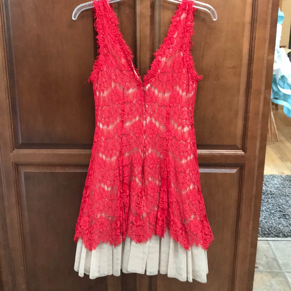 Red and Beige lace/tulle dress by Betsy & Adam